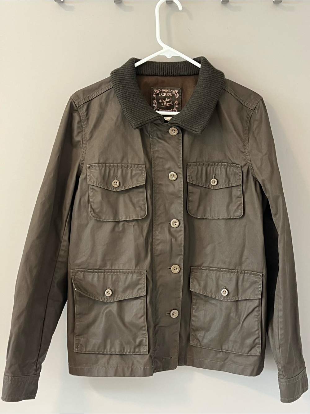 J. Crew Olive Green Ribbed Collar Utility Jacket - Picture 2 of 4